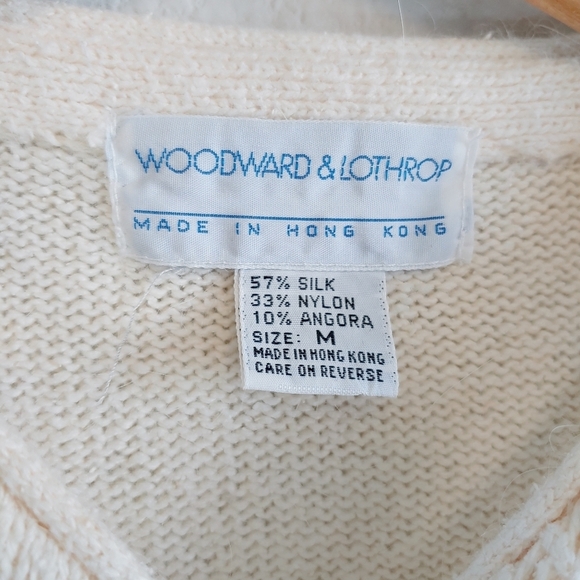 Vintage Woodward & Lothrop Silk Angora Pointelle Cable Knit Sweater Sz M Preppy - Picture 6 of 9